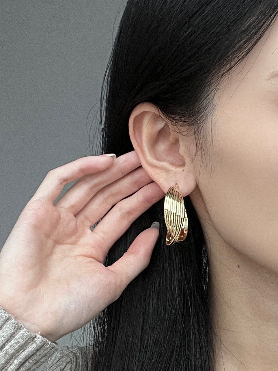 Mobius Golden Metal Hoop Earrings