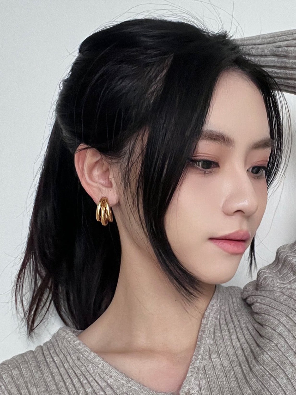 Triple Golden Hoop Earrings