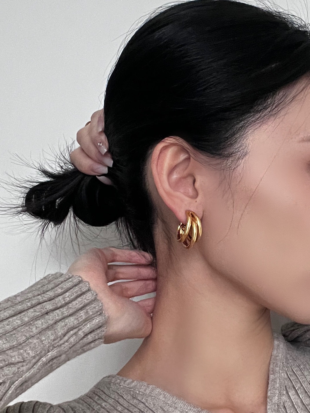 Triple Golden Hoop Earrings