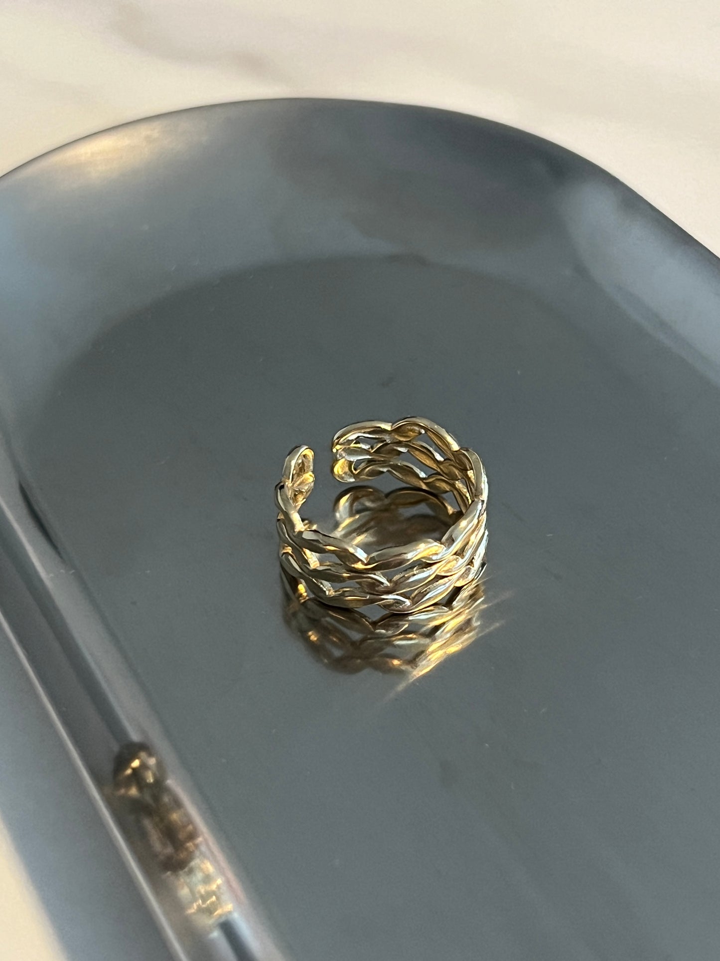 Triple Twisted Golden Adjustable Ring