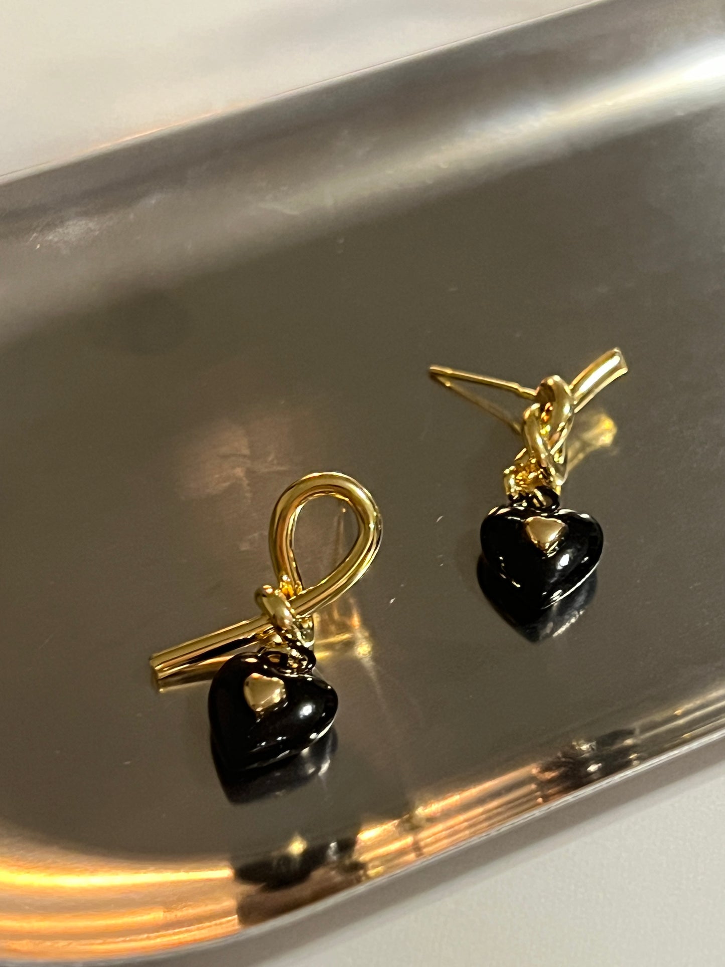 Mystical Black Heart Dangle Earrings