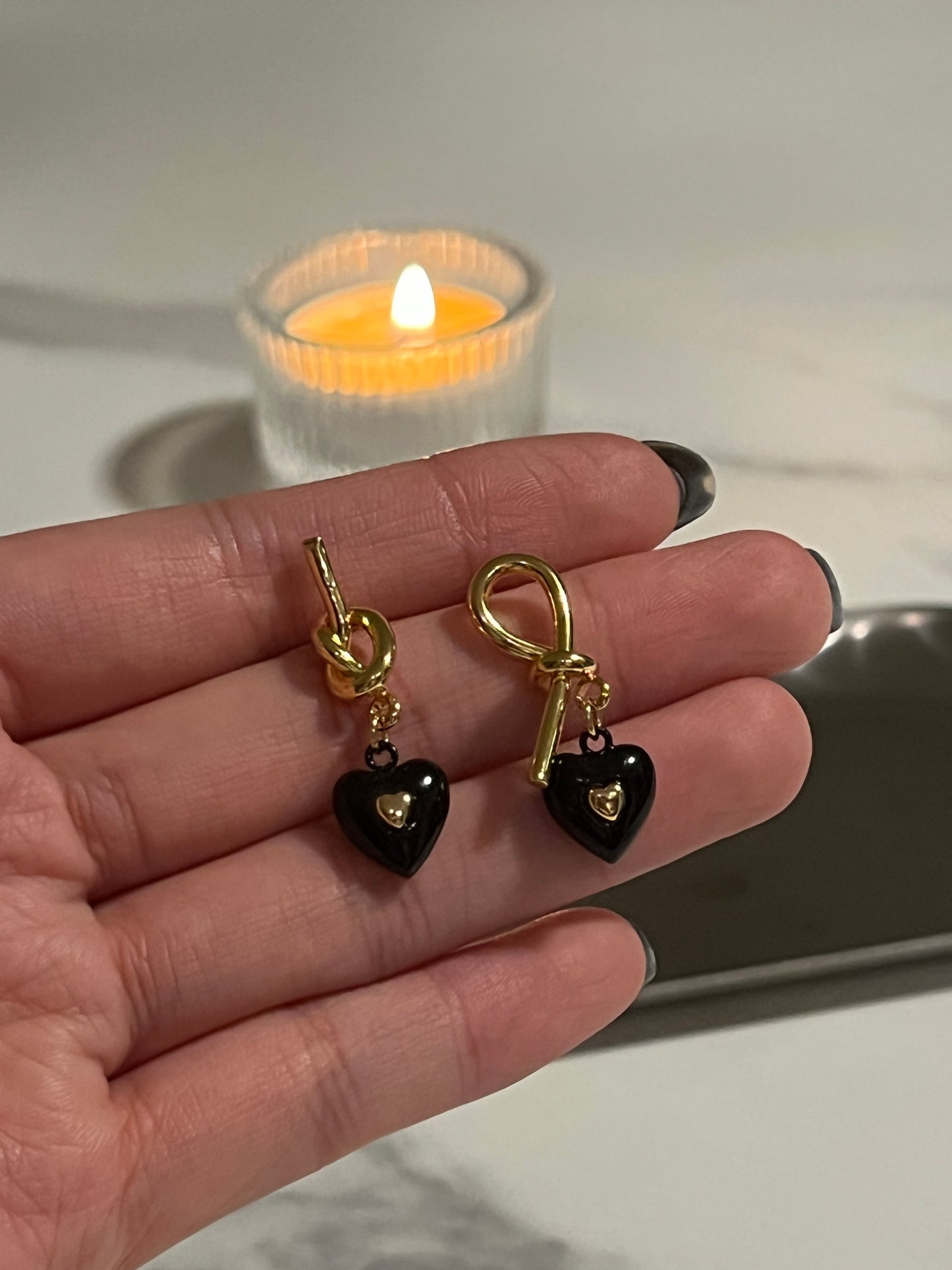 Mystical Black Heart Dangle Earrings